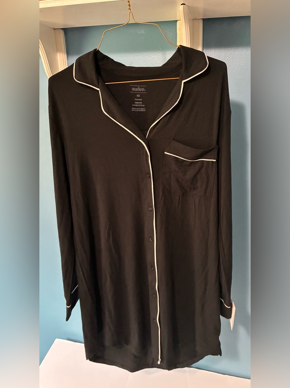 Auden Cloud Knit Notch Collar Sleep Shirt - Black - XS - NWT